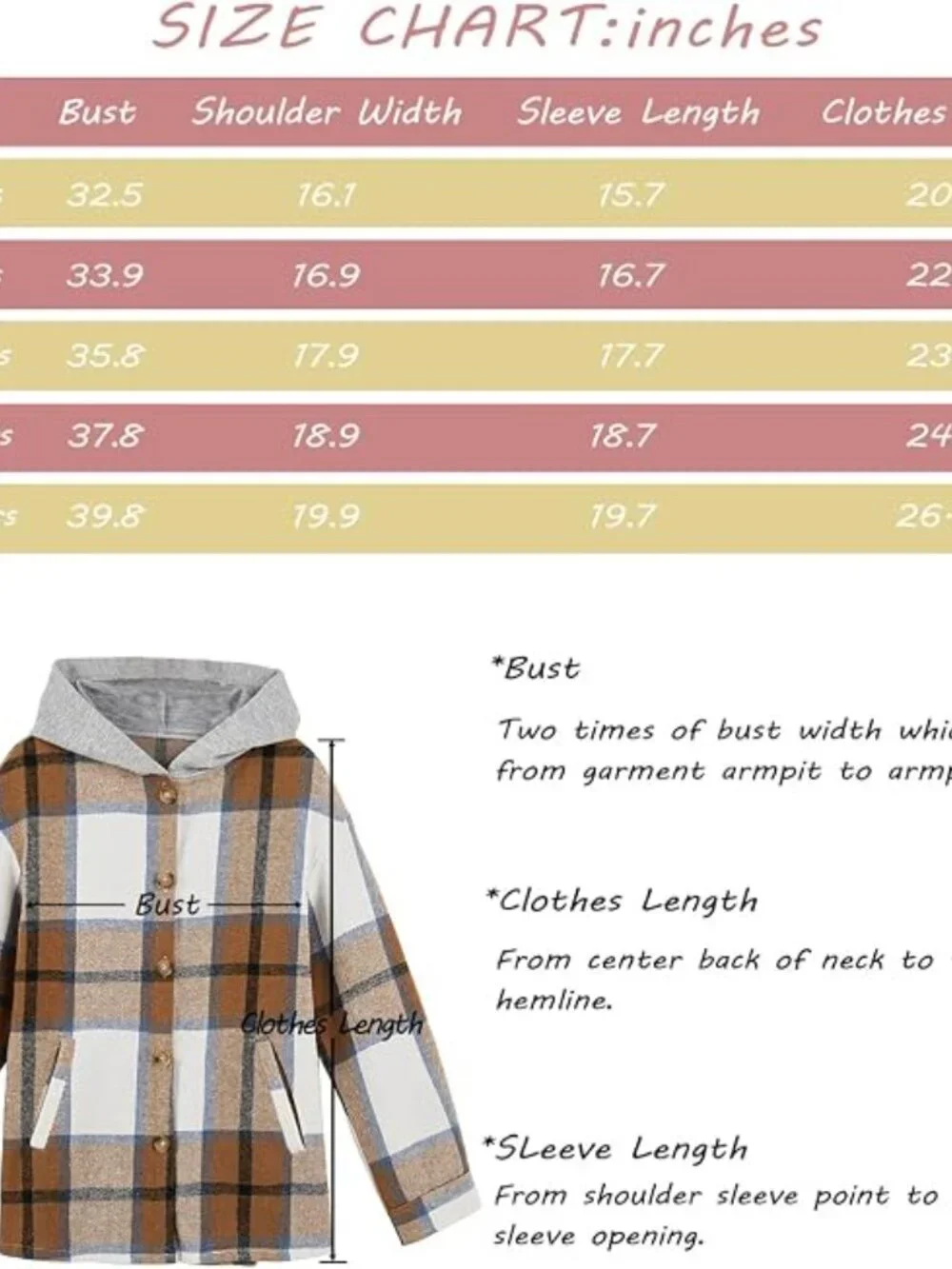 Brown Plaid Flannel Hooded Jacket Button Down Shirt Top
